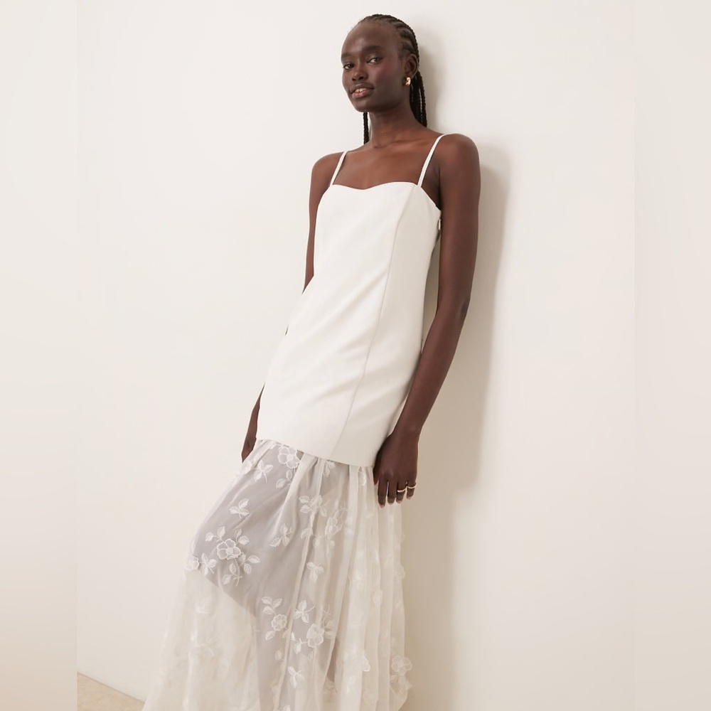 NWT Abercrombie & Fitch White mini dress with Sheer embroidered maxi skirt